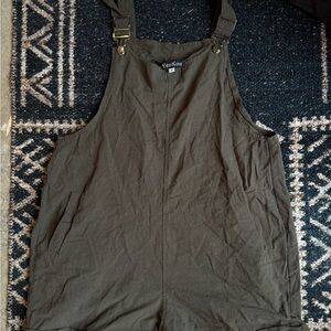 Linen Olive Green Overalls